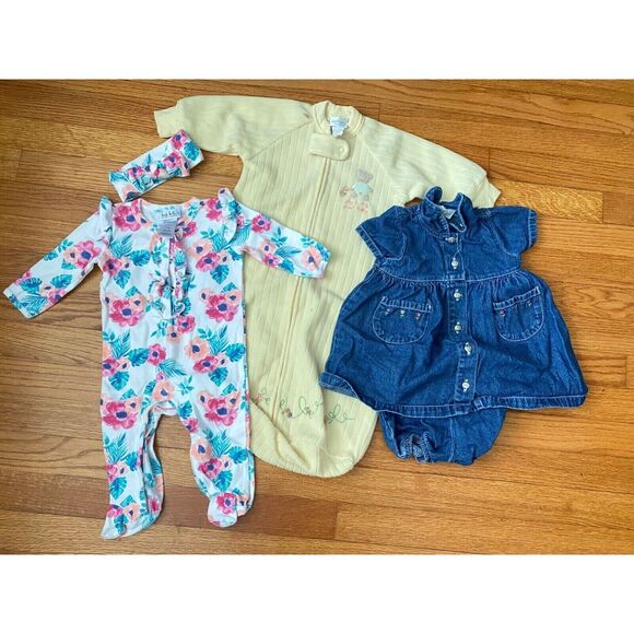 Carter's Baby Girl 6-9 Month Lot Outfits Matching Headband Sleep Sack Vintage - Picture 1 of 9